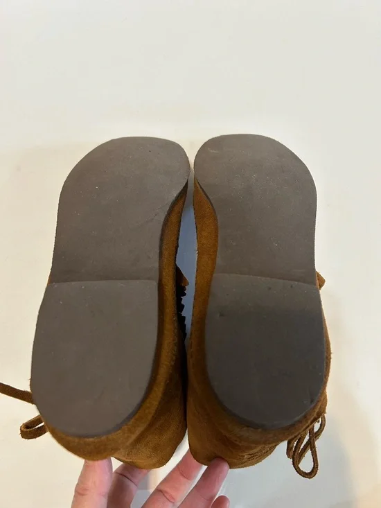 Women’s kids Tan-Brown Suede Fringe Ankle Boots size 7-8 - Picture 6 of 9